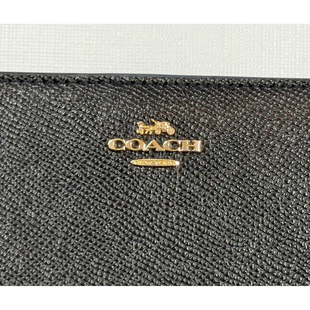 Coach Black Crossgrain Leather Slim Envelope Wallet Gold Logo Bifold - Picture 3 of 8